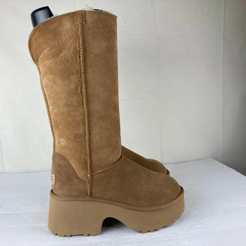 NEW UGG New‎ Heights Tall pr Fold Over Platform Boots Women 8 Suede Leather $260